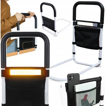 Madlo do koupelny BEZPEČNOSTNÍ BARIÉRKA pro seniory k posteli, madlo, opora, zábradlí, lampička