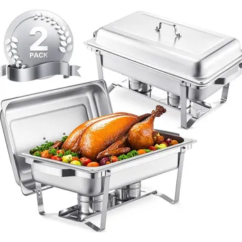 Hrnec Vevor Servírovací chafer nerez 8 Qt 2 ks, 2 pánve s víkem, stojan