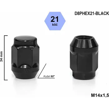 Matice na kolo Kolová matice M14x1,5 kužel, zavřená, klíč 21, D8PHEX21-BLACK, výška 34 mm