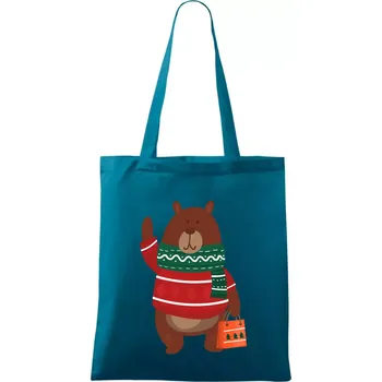 Medvěd s dárkem - Taška bavlněná - 42 x 38 cm ( Petrolejová )