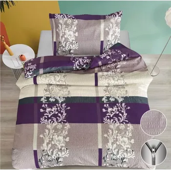 Povlečení Krepové povlečení Corry fialové 140 x 200, 70 x 90 cm zipový uzávěr