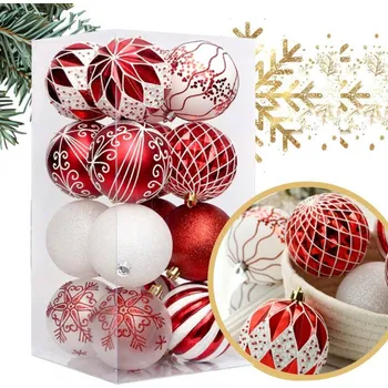 Vánoční ozdoba Flamenco Mystique Sada 16 ozdob v balení, 8 cm, bílá, červená, vánoční ozdoby BSN57