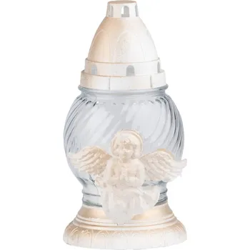 Smuteční dekorace Hřbitovní sklo 20 cm vklad 50g 15h. Anděl - VÝPRODEJ