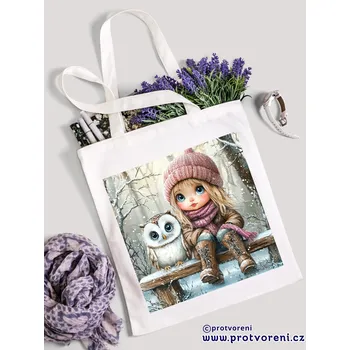 Taška s potiskem Textilní taška, HOLČIČKA SE SOVOU 4, 41x37cm, mix barev, 1 ks Vyberte si barvu ZDE:: bílá