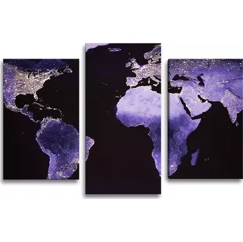 Obraz Sablio Obraz - 3-dílný Světelná mapa světa - 75x50 cm