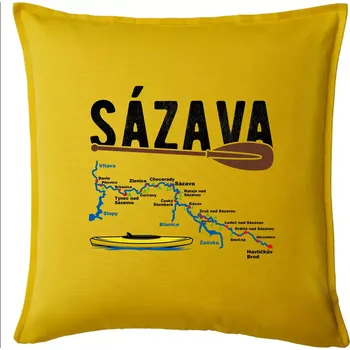 Polštář Mapa řeky Sázavy - Polštář 50x50 - 50x50 - Pouze potah ( Žlutá )