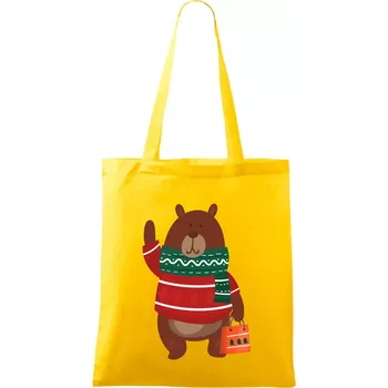 Medvěd s dárkem - Taška bavlněná - 42 x 38 cm ( Žlutá )