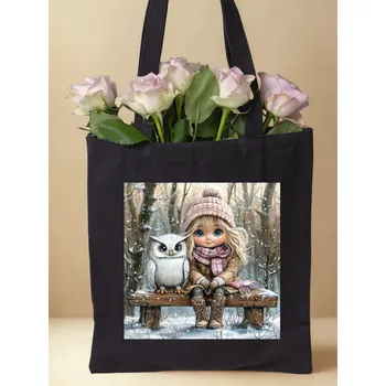 Nákupní taška Taška s potiskem Textilní taška, HOLČIČKA SE SOVOU 3, 41x37cm, mix barev, 1 ks Vyberte si barvu ZDE:: černá