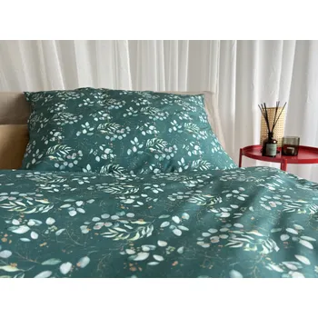 Povlečení Bavlněné povlečení popelín eucalyptus lístky - 140x220 + 70x90 cm (prodloužené)