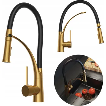 Vodovodní baterie Kuchyňská baterie NEXO s flexibilní ramínko, kohoutek BRUSHED GOLD, stojánková