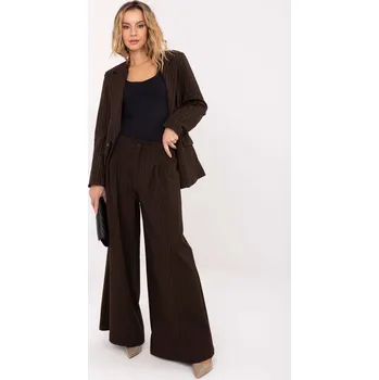 Dámské oblečení Tmavě hnědé dámské široké elegantní kalhoty s pruhy T-SP-FL9787.85-dark brown Velikost: S/M