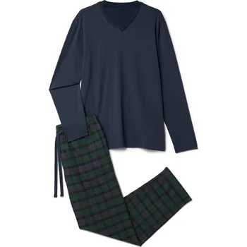 706821 - Tchibo - Pyžamová souprava s flanelovými kalhotami - pro muže - vel. M 48/50 - barva: modrá/kostkovaný