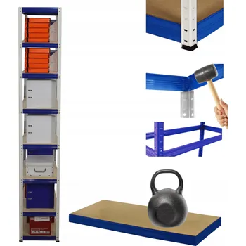 Dílenský regál Kovový skladový regál Wamar-Sosenka 270 x 40 x 40 cm, nosnost až 175 kg na polici