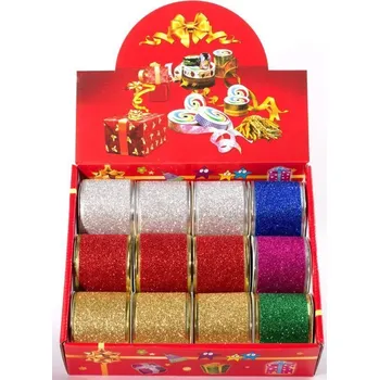 Stuha Dekorativní stuha Organza s drátkem a glitrem 6.3cm x 275cm stříbrná