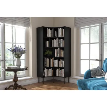 regál Rohový regál Skandica Horn 80 cm – černý, moderní a praktický úložný prostor