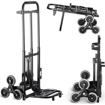 Stavebniny Vevor Schodišťový skládací vozík nosnost 460 lbs, 6 kol, 2 elastická lana