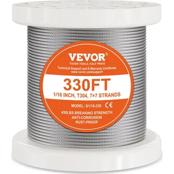 Lano Vevor Nerezové lanko 1/16" 7×7 330 ft, 80 objímek, 20 oček, 450 lbs