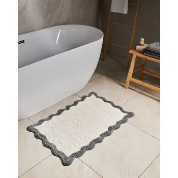 Koupelnová předložka Koupelnová předložka béžová a šedá bavlna obdélníkový tvar vlnitý okraj 60 x 90 cm koupelnový koberec moderní design Beliani