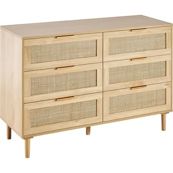 Komoda Vevor Ratanová komoda se 6 zásuvkami, přírodní ratan, hnědá, pevné nohy