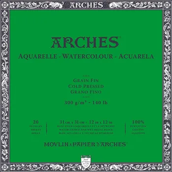 Umělecký papír Arches blok lepený 31x31 cm, 20 listů, 300g/m2, CP