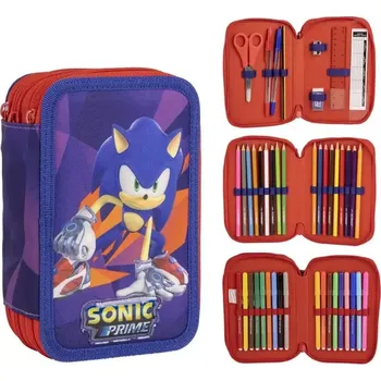 Školní batoh Školní penál třípatrový s náplní Sonic Prime PEBH1296 - SLEVA 3% s kodem radost25