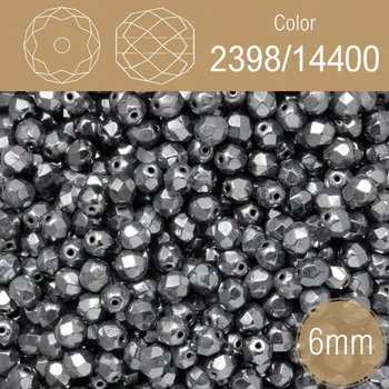 Módní doplněk Korálky BROUŠENÉ 6mm. Barva 2398/14400, Neprůhledná hematitová. Balení 50Ks.
