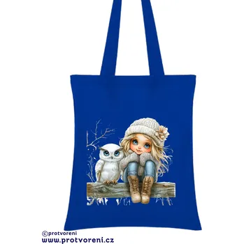 Taška s potiskem Textilní taška, HOLČIČKA SE SOVOU 1, 41x37cm, mix barev, 1 ks Vyberte si barvu ZDE:: modrá