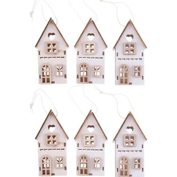 Vánoční dekorace Závěs Domeček 7,5cm dřevo, přírodní
