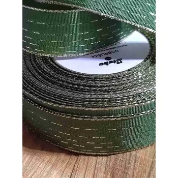 Stuha Plátnová stuha s drátem šíře 22 mm barva zelená zlatá
