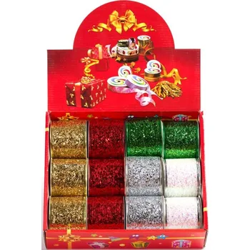 Stuha Dekorativní stuha Organza s drátkem a flitry 6.3cm x 275cm S16-9110 balení 12ks červená