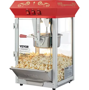 Vevor Stroj na popcorn 850 W, kotlík 8 oz, 48 šálků, tvrzené sklo, 4 lžíce