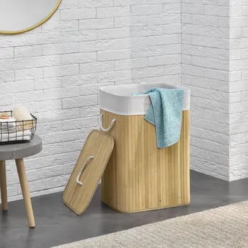 Úložný box Bambusový koš na prádlo s víkem 72 L | přírodní