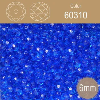 Korálek Korálky BROUŠENÉ 6mm. Barva 60310, Průhledná modrá. Balení 50Ks.