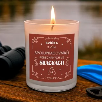 Žertovný předmět Svíčka s vůní spolupracovníků - vonná svíce s potiskem- Tričkový.cz