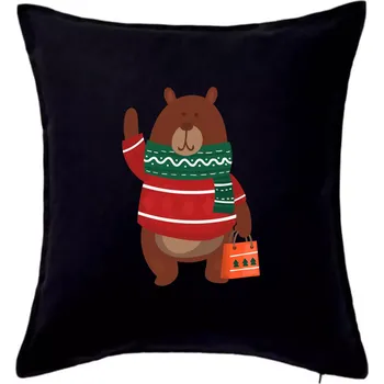 Polštář Medvěd s dárkem - Polštář 50x50 - 50x50 - Pouze potah ( Černá )