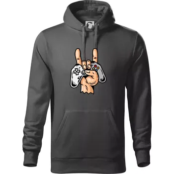 Pánská mikina Gamer - gamepad paroháč - Mikina pánská Cape s kapucí - 5XL ( Ocelově šedá )