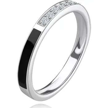Prsten Prsten ze stříbra 925 - obruč s čirým zirkonem a černým páskem - Velikost: 51
