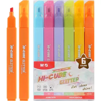 Rozjasňovač M&G HI-CUBE Glitter - sada 6 zářivých barev