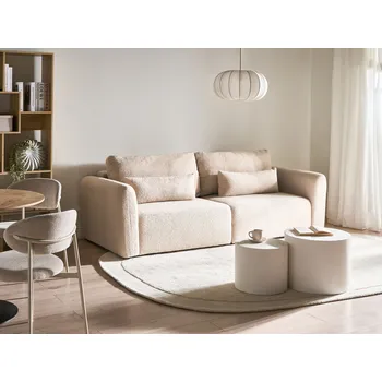 Pohovka 3místná rozkládací pohovka světle béžová buklé čalounění rozkládací sedačka s polštáři obývací pokoj Beliani