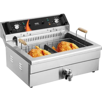 fritéza Vevor Elektrická hluboká fritéza 3000 W, 29 l, nerez, s košem a termostatem
