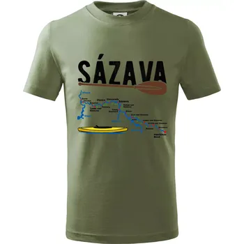 Dětská móda Mapa řeky Sázavy - Tričko dětské bavlněné - 146 cm/10 let ( Khaki )