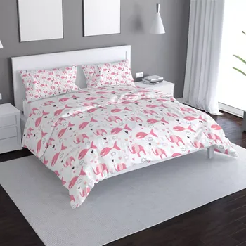 Povlečení Sablio Povlečení Růžové rybky a sloni - 140x220 / 90x70