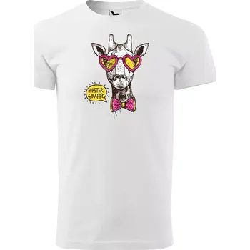 Pánské tričko Sablio Tričko s potiskem Hipster Giraffe - bílé 5XL