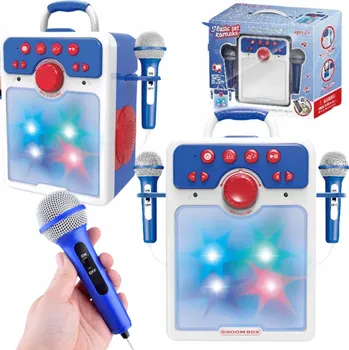 Hudební nástroj pro děti KARAOKE SADA SE DVĚMA MIKROFONY, SVĚTELNÉ EFEKTY A NAHRANÉ PÍSNĚ