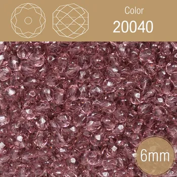 Korálek Korálky BROUŠENÉ 6mm. Barva 20040. Průhledná fialová. Balení 50Ks.
