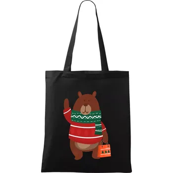 Medvěd s dárkem - Taška bavlněná - 42 x 38 cm ( Černá )