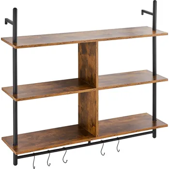 police Vevor Nástěnná trubková police 3-patrová 41.5×9.84in dřevěné police černá