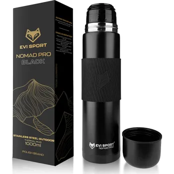 Termoska TURISTICKÁ TERMOSKA NA ČAJ KÁVU TĚSNÁ VAKUOVÁ NEREZOVÁ OCEL 1L ČERNÁ