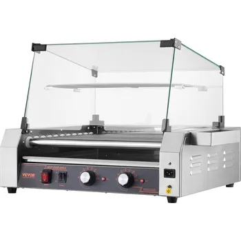 Zahradní gril Vevor Válečkový gril na párky 30 ks, 11 válečků, nerez, 2200W s krytem