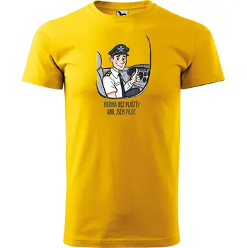 Pánské tričko Sablio Tričko s potiskem pro pilota Hrdina bez pláště? Ano, jsem pilot - žluté L